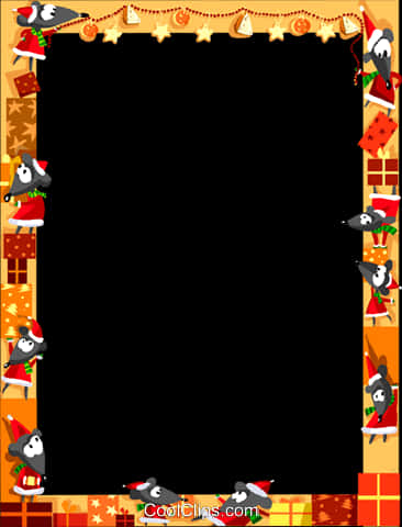 A Rectangular Frame With Cartoon Mice And Presents