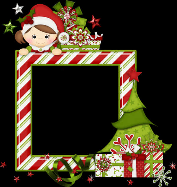 A Frame With A Girl And Christmas Decorations