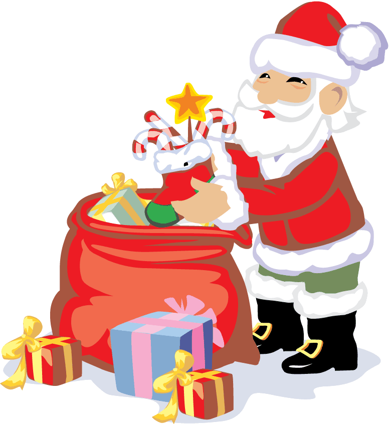 A Cartoon Of A Santa Claus With Presents