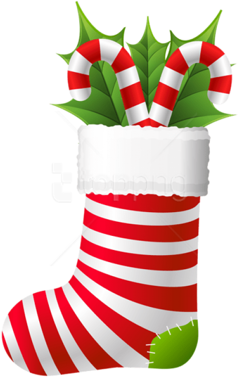 A Red And White Striped Sock With Candy Canes