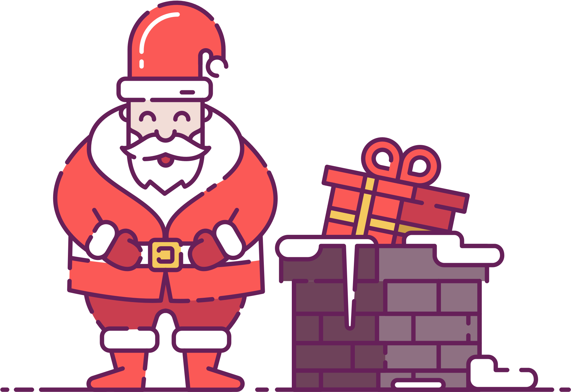 A Cartoon Of A Santa Claus Standing Next To A Chimney