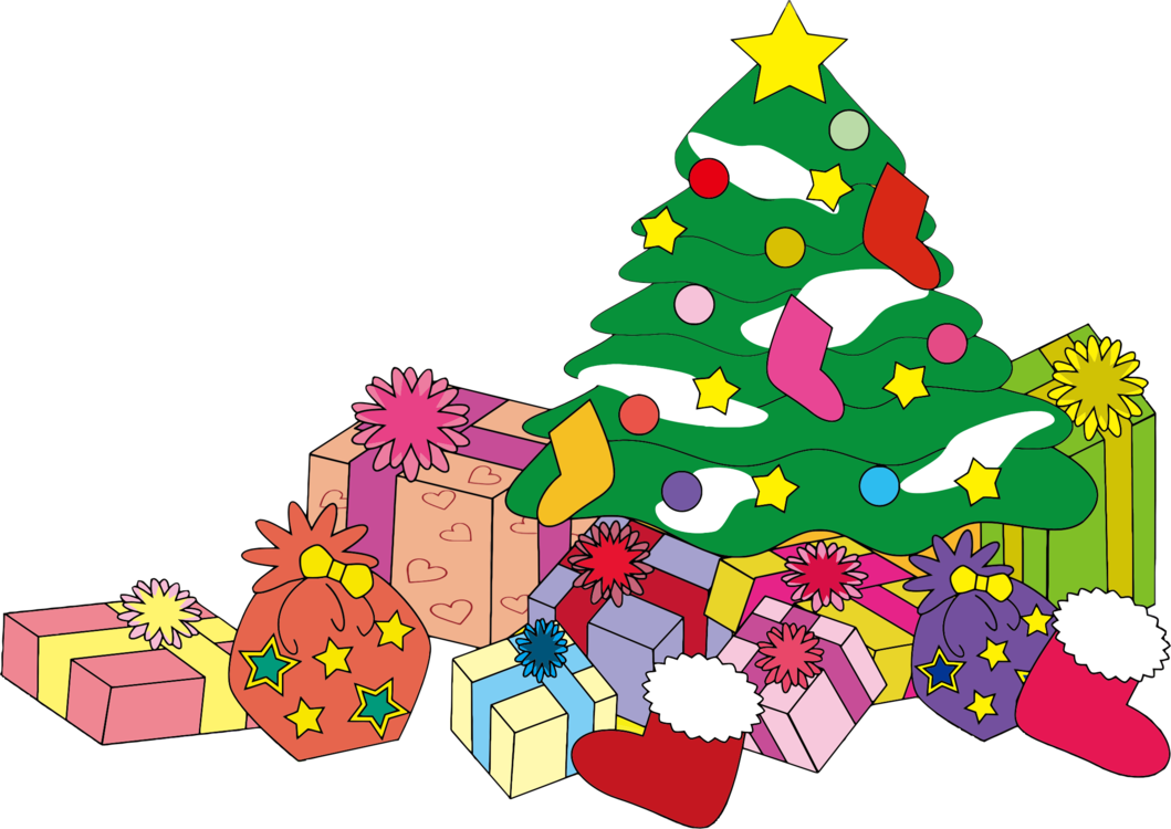 A Cartoon Of A Christmas Tree With Presents