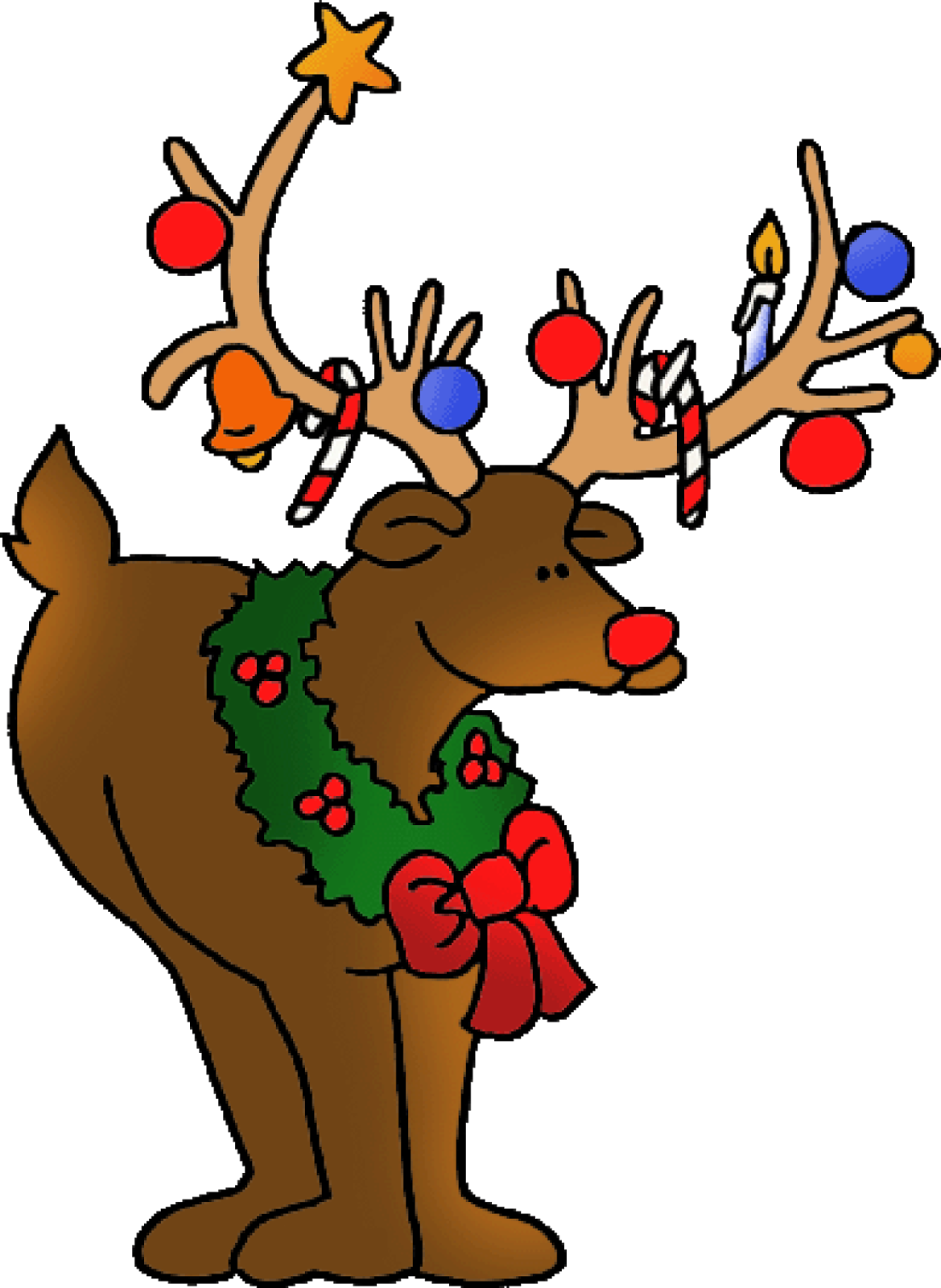 A Cartoon Of A Reindeer With Christmas Decorations