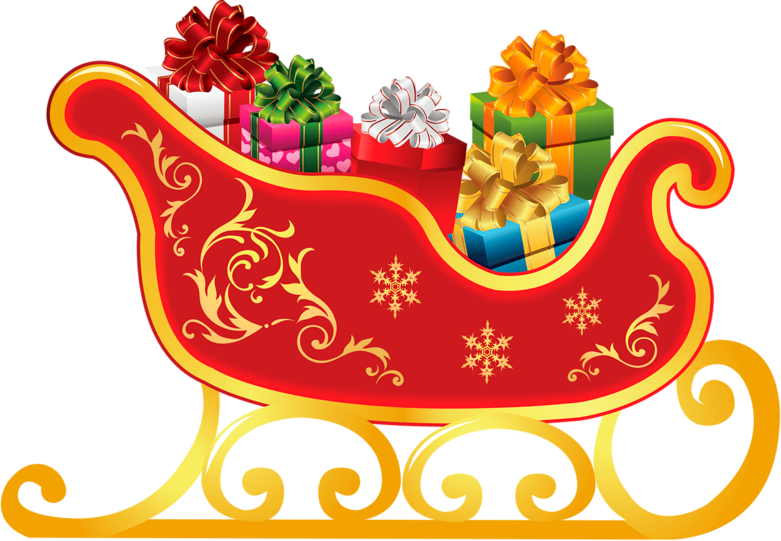 A Red And Gold Sleigh With Presents