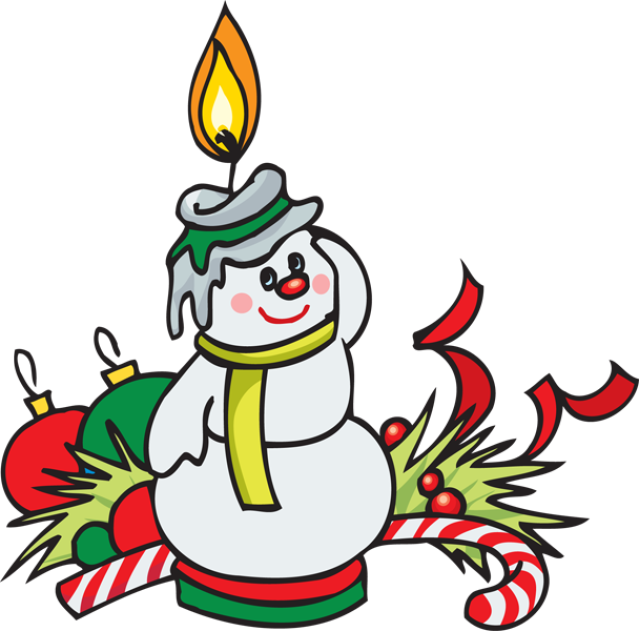 A Snowman With A Candle On Top Of A Candy Cane