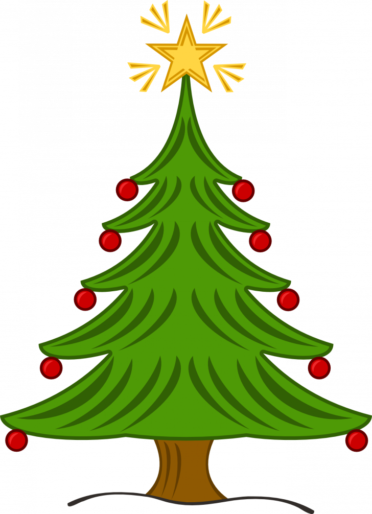 A Green Christmas Tree With Red Balls And A Star