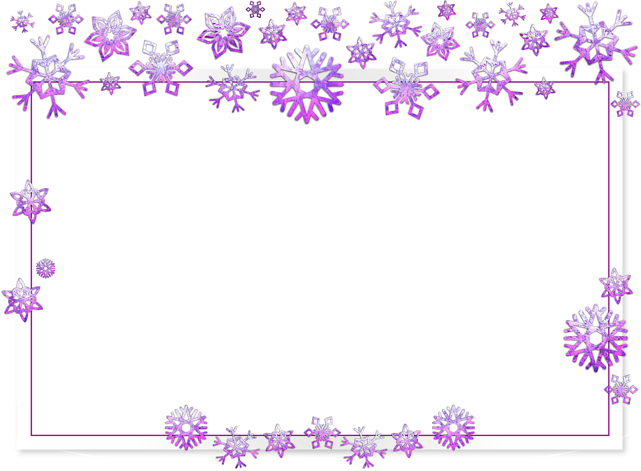 A White Rectangular Frame With Purple Snowflakes