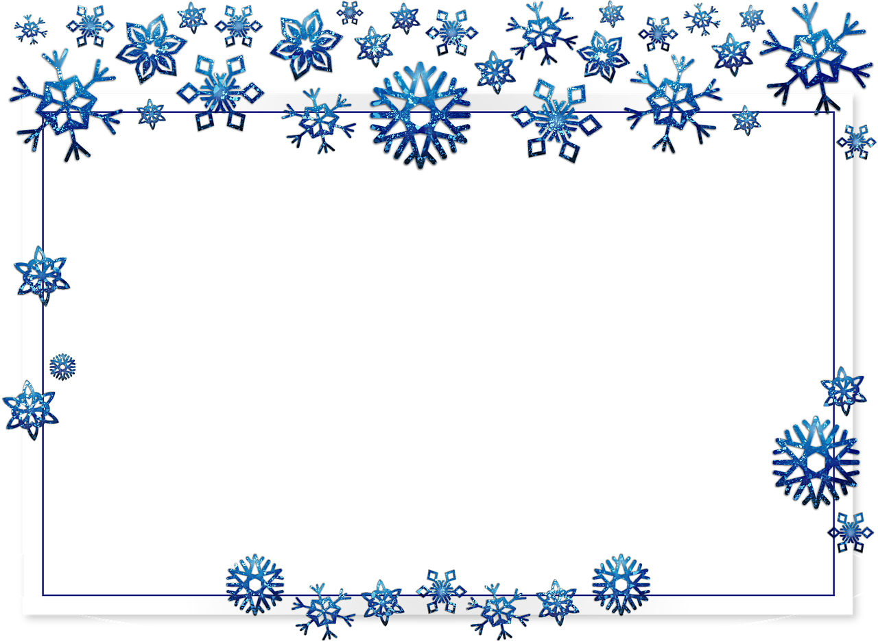 A White Rectangular Frame With Blue Snowflakes