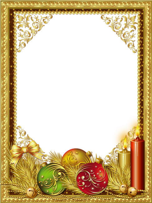 A Gold Frame With Ornaments And Candles