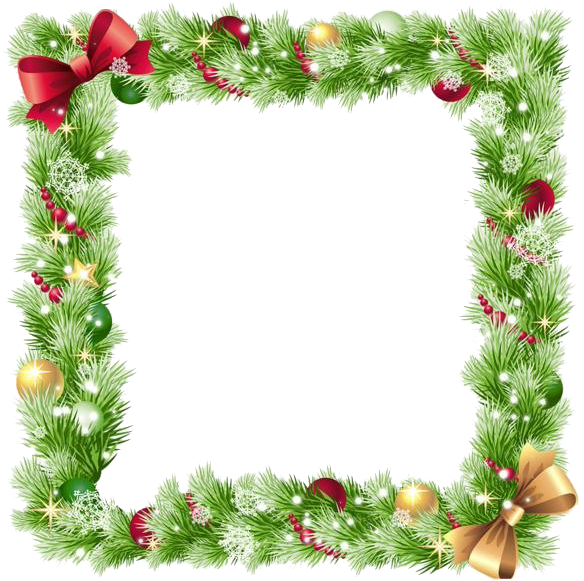 A Green Christmas Frame With Red Bows And Balls