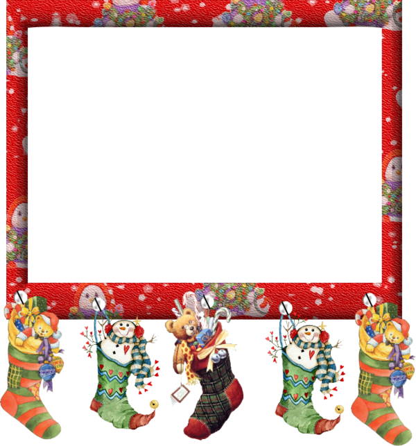 A Frame With A Group Of Stockings And Teddy Bears