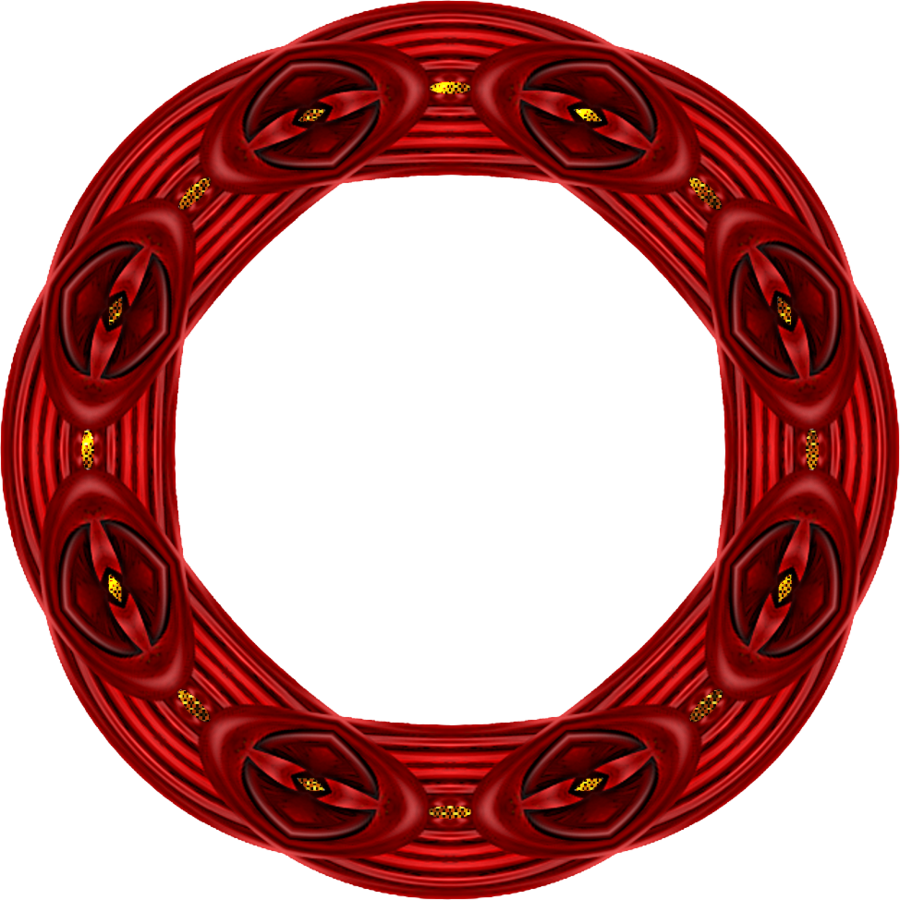 A Circular Red Frame With Gold Accents