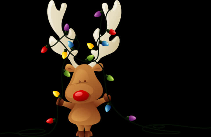 A Cartoon Reindeer Holding A String Of Lights