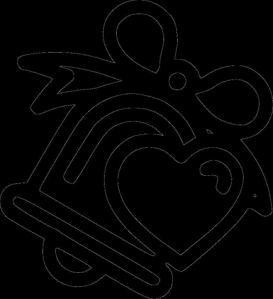 A Black Outline Of A Bell With A Heart And Ribbon
