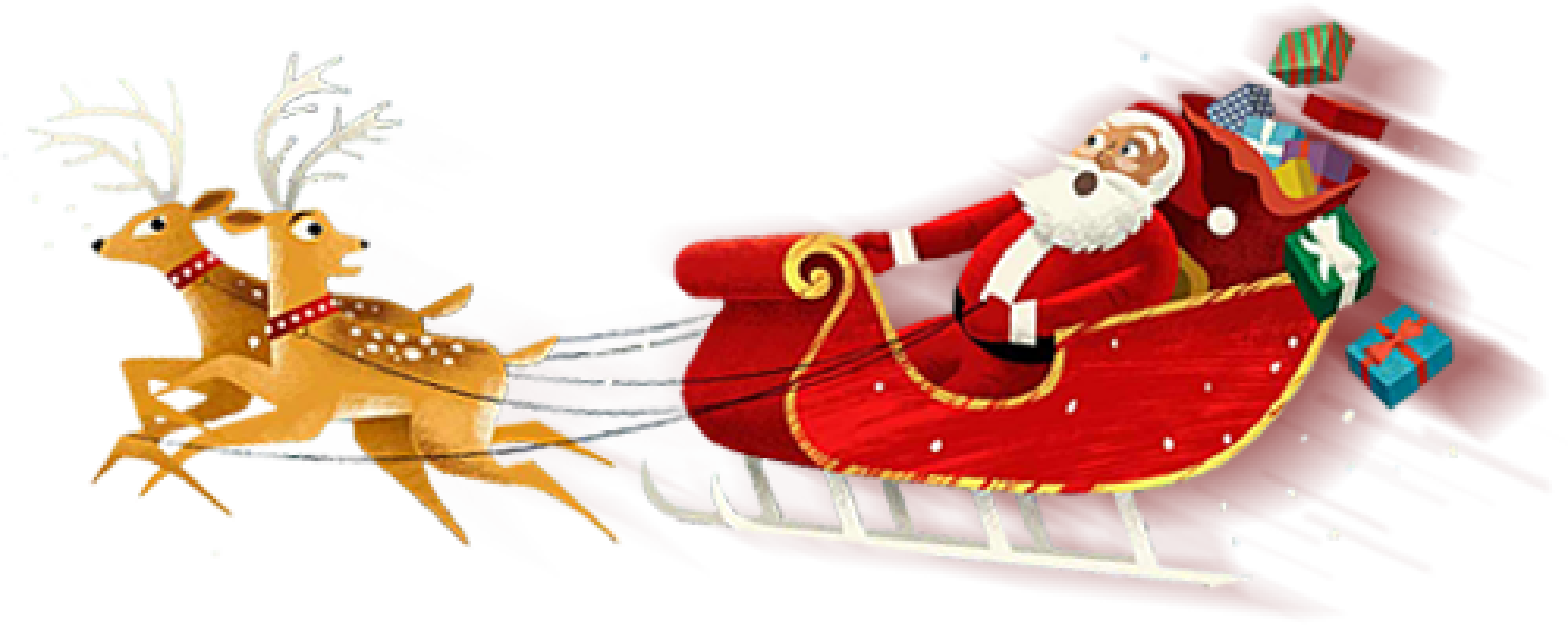 A Santa Claus In A Sleigh Pulling A Reindeer