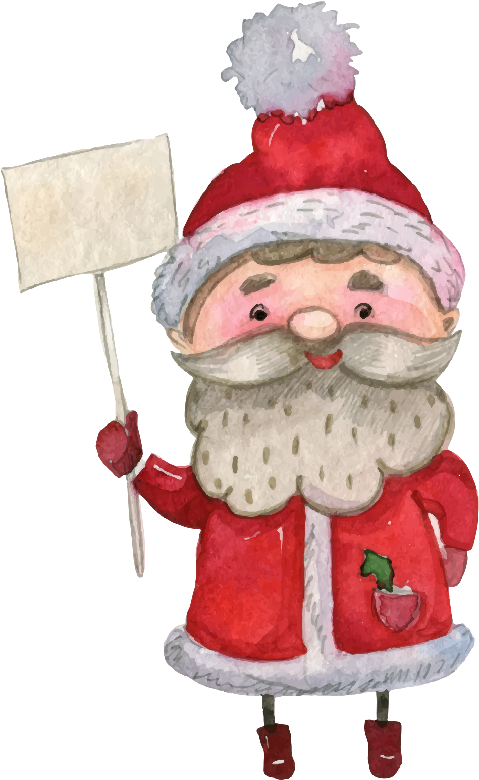 A Watercolor Of A Santa Claus Holding A Sign
