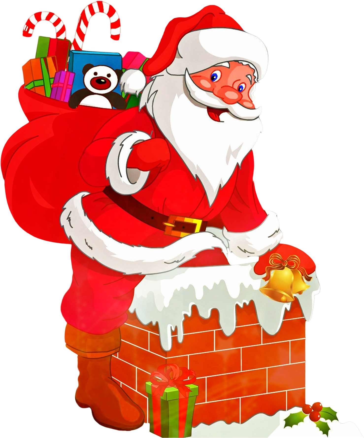 Cartoon Santa Claus On A Chimney