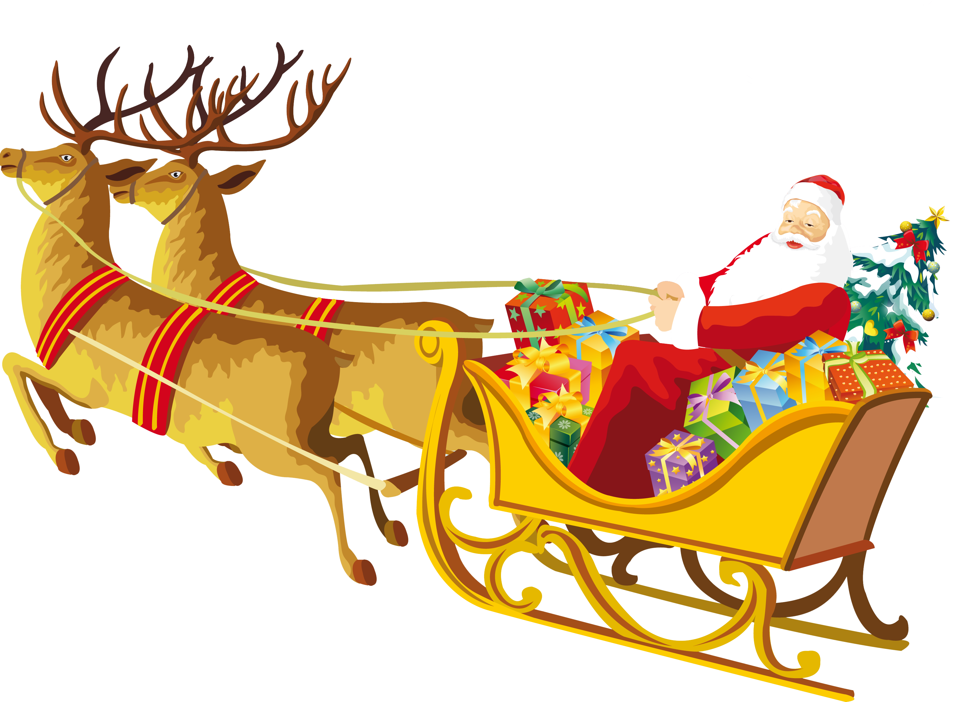 A Santa Claus Riding In A Sleigh With Presents