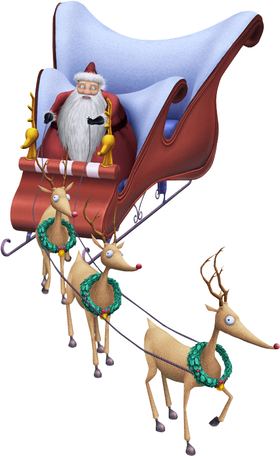 A Cartoon Of Santa Claus In A Sleigh With Reindeer
