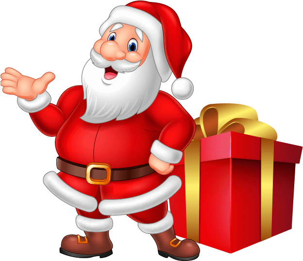 A Cartoon Of A Santa Claus With A Present
