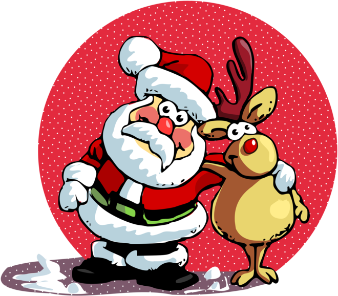 A Cartoon Of A Santa Claus And A Reindeer