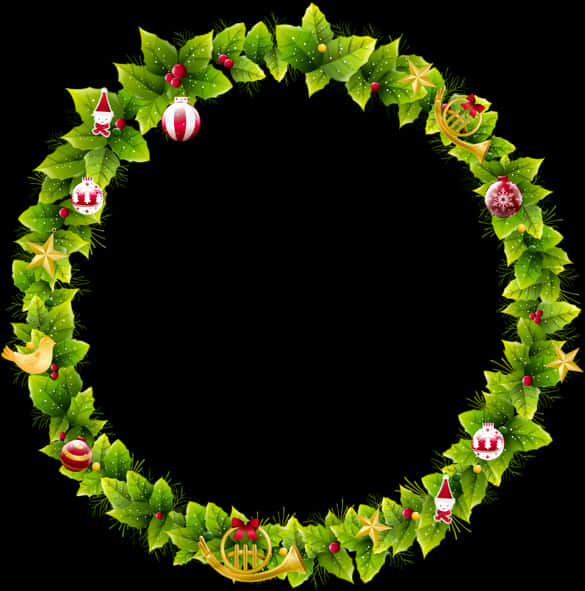 A Wreath Of Leaves And Ornaments