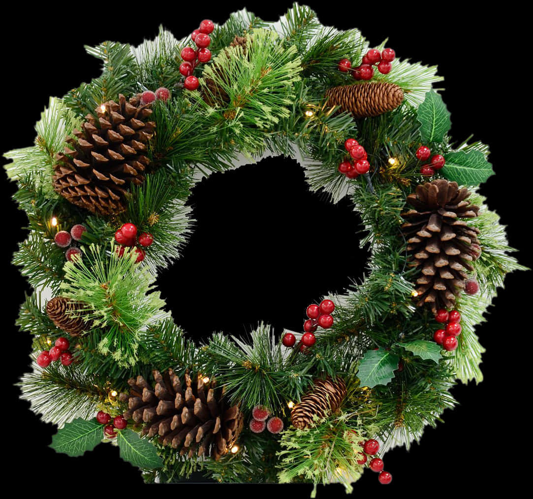 Christmas Wreath With Pinecones And Hollies
