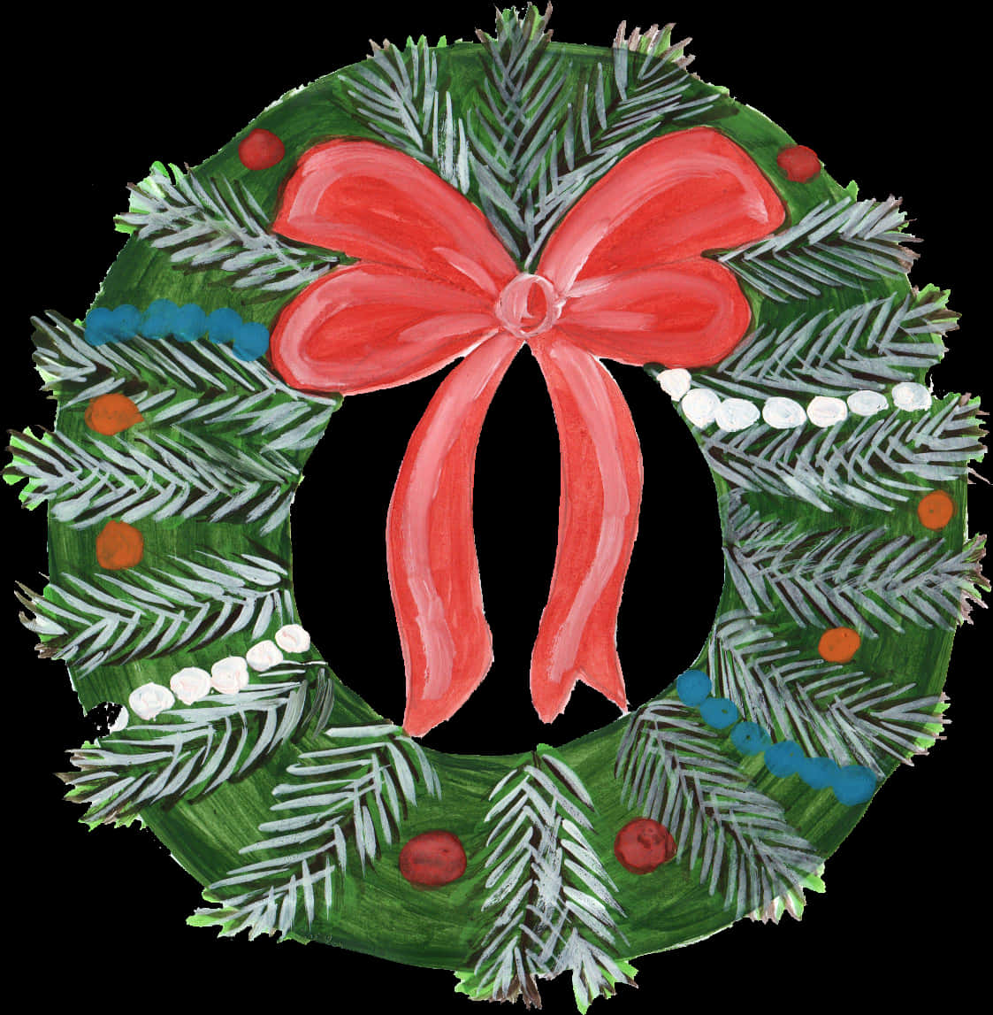 Christmas Wreath Painting With Red Ribbon