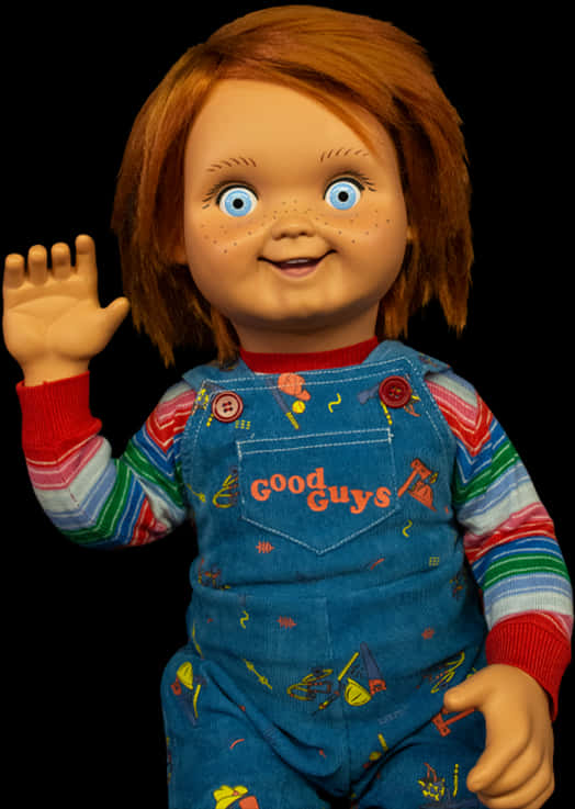 A Doll With Red Hair And Blue Overalls