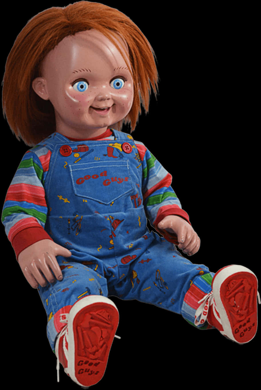A Doll With Red Hair And Blue Overalls