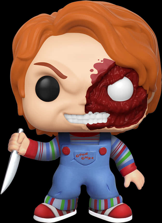 A Toy Figure With A Bloody Face And A Knife