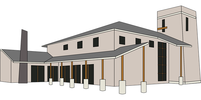 A Building With Columns And A Black Background