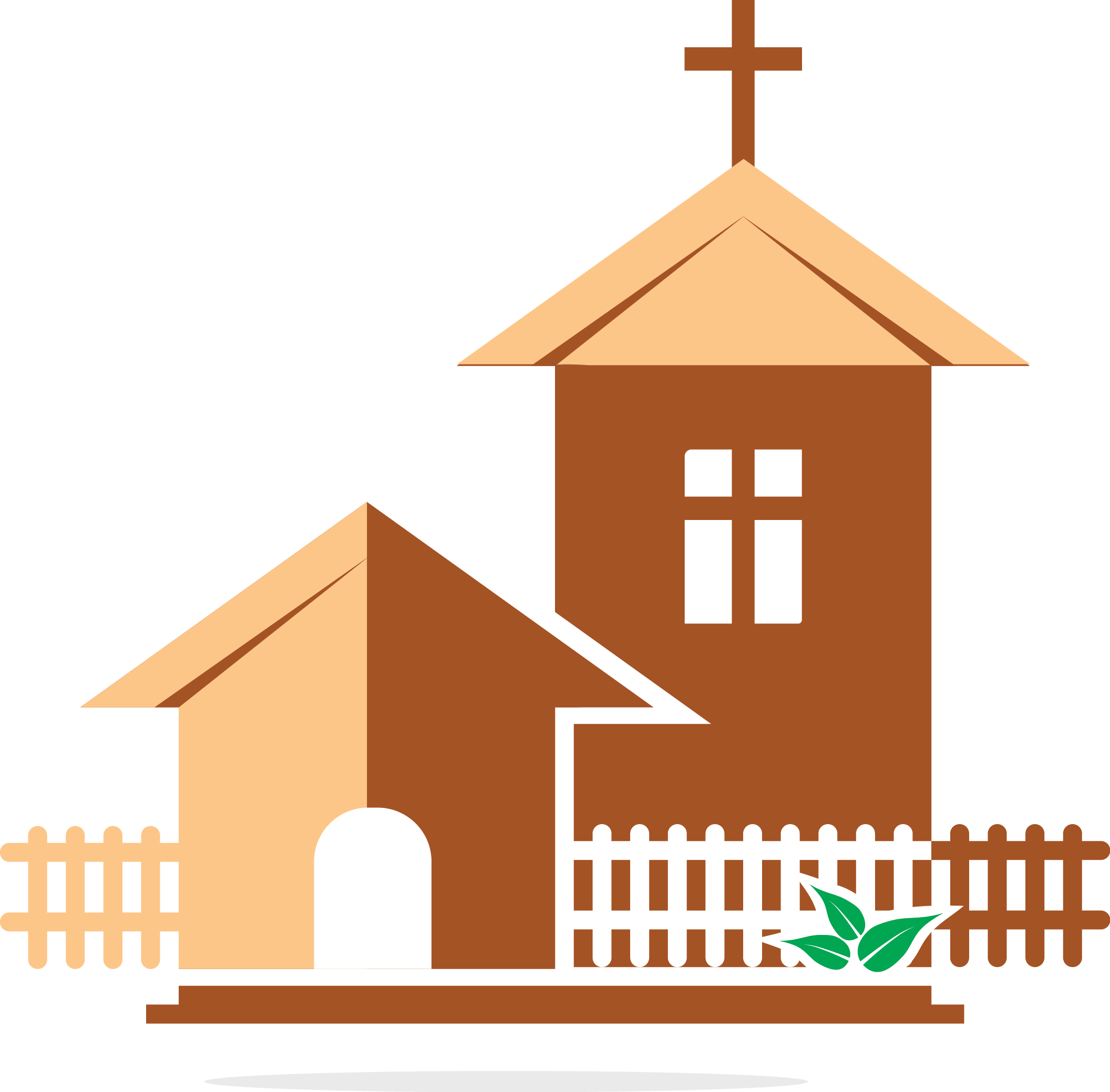 A Building With A Cross On Top And A Fence