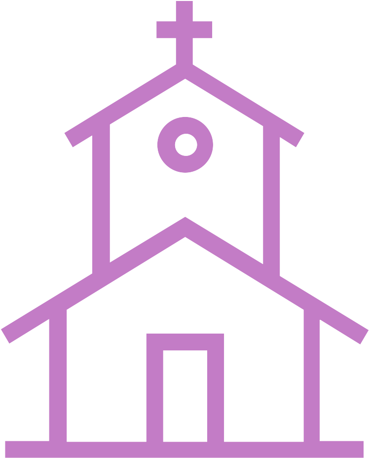 A Purple Line Drawing Of A Church