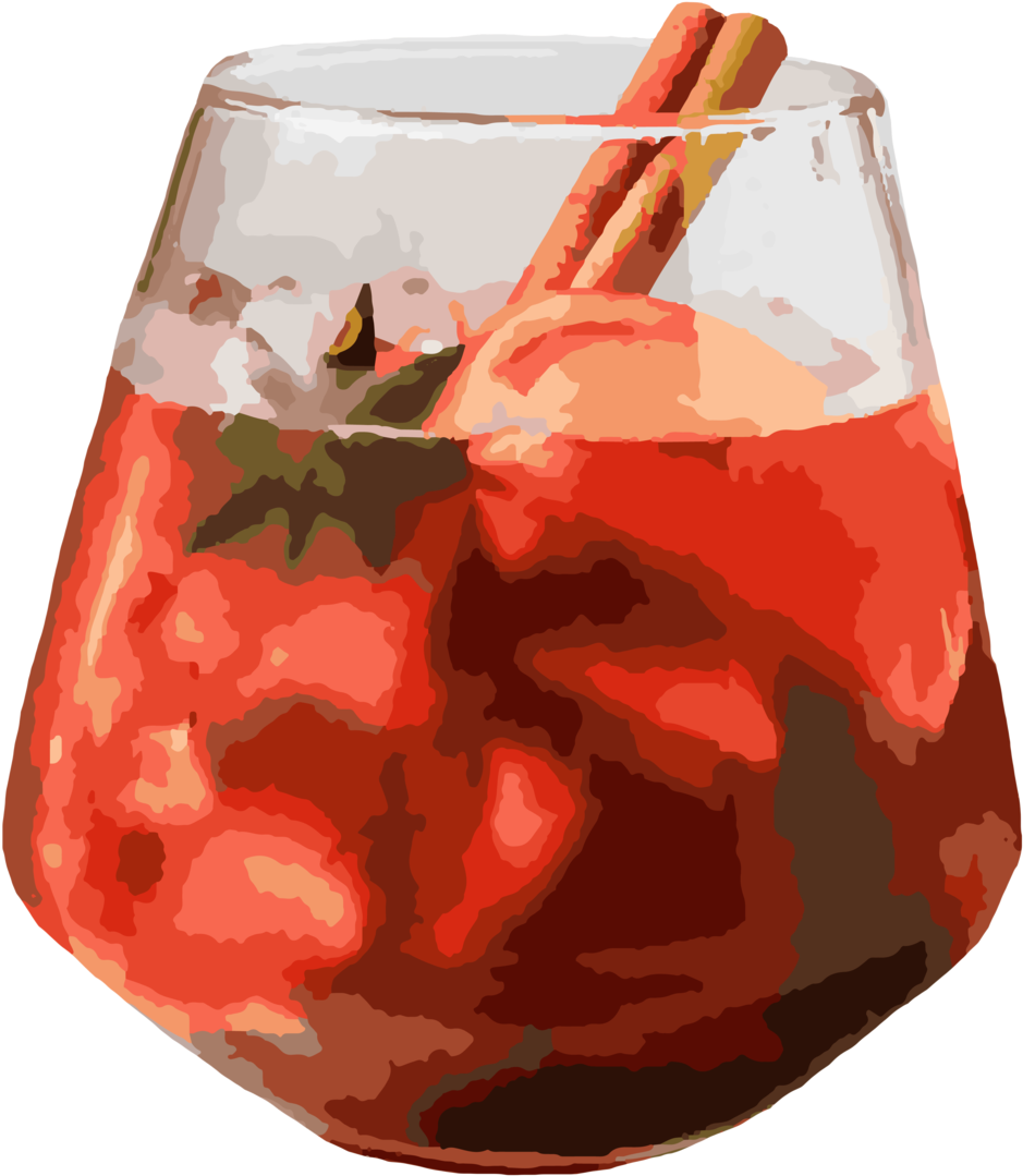A Glass Of Red Liquid With Orange And Cinnamon Sticks