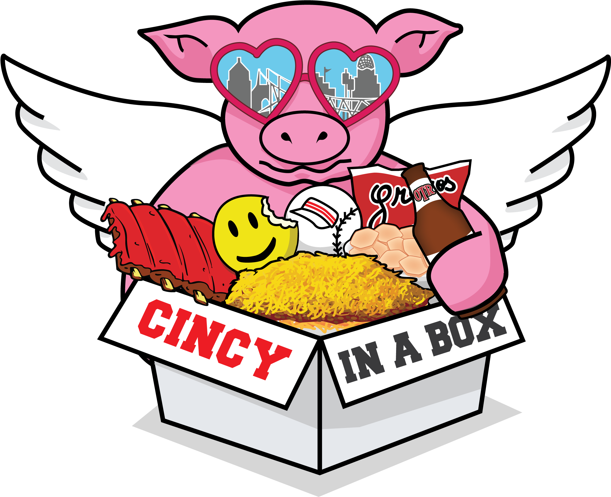 A Pig With Wings And Food In A Box