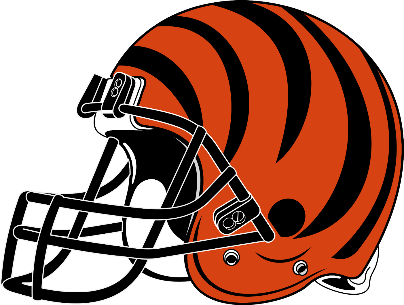 A Football Helmet With A Striped Orange And Black Striped Helmet