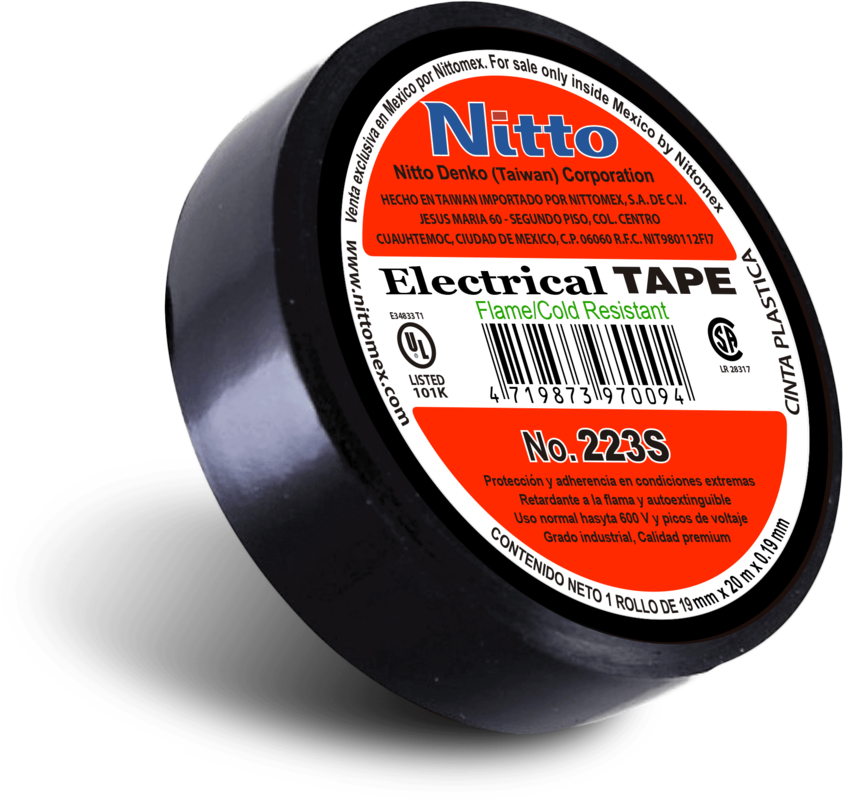 A Black Tape With Red And White Label