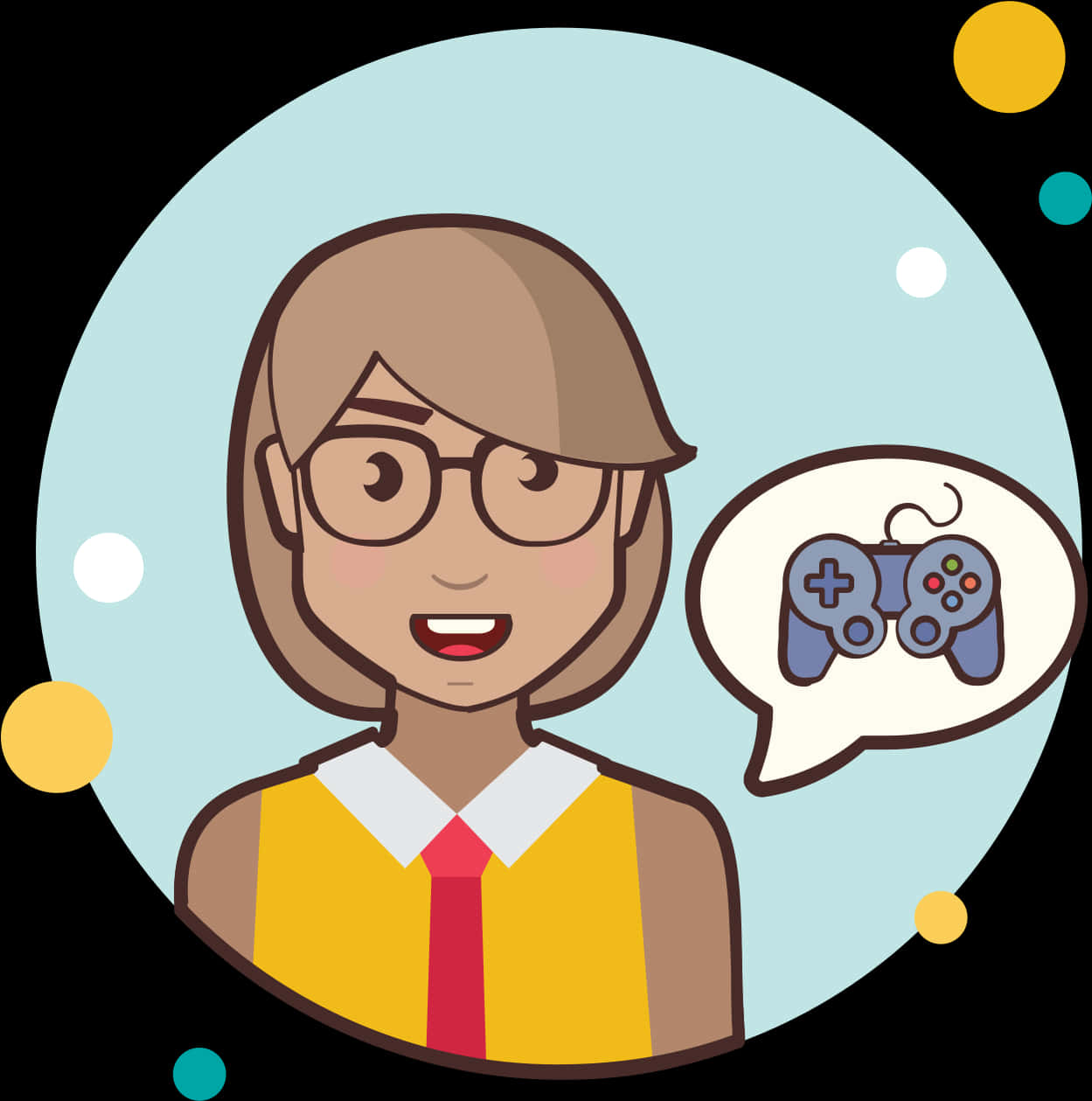 A Cartoon Of A Woman With Glasses And A Game Controller