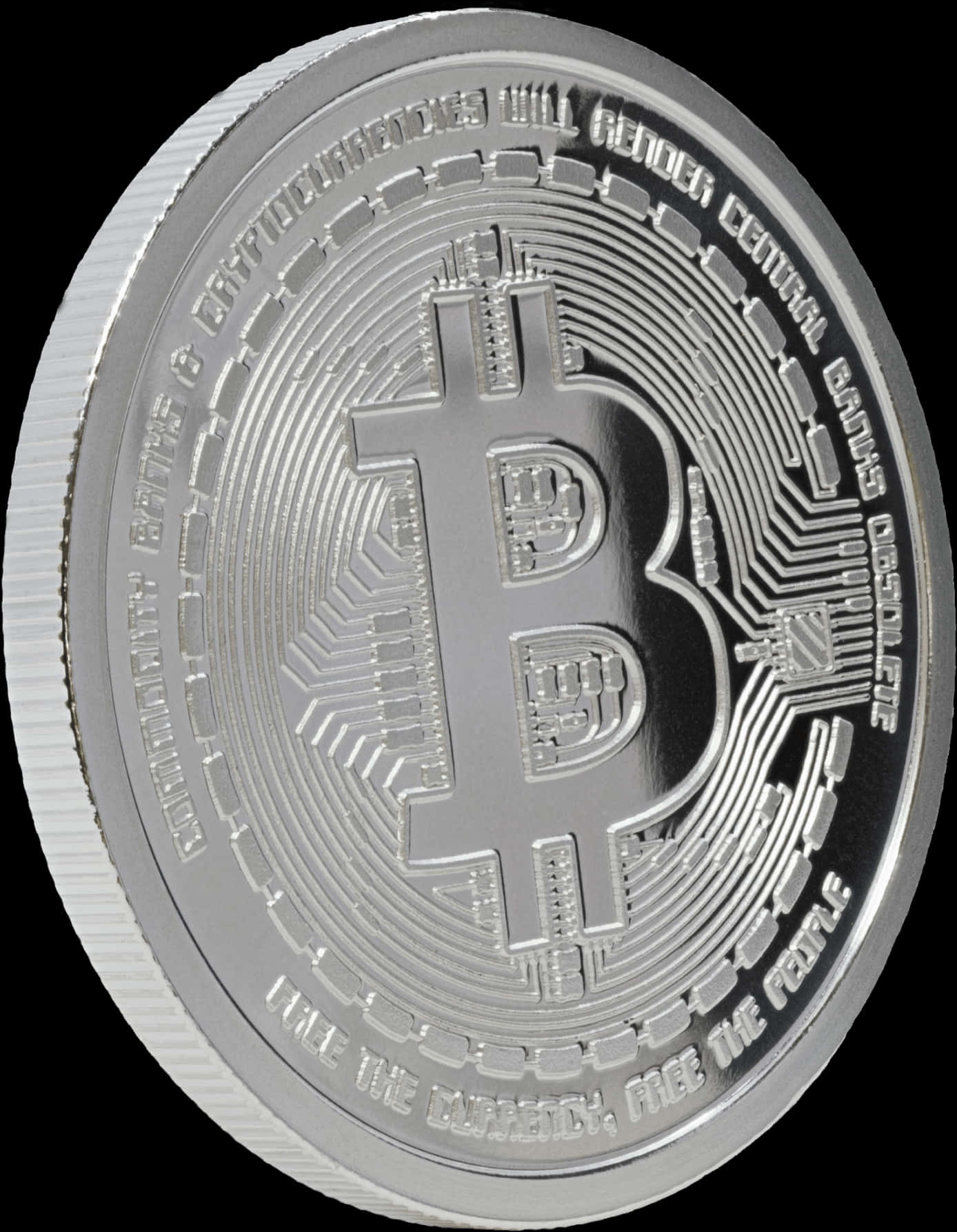 A Silver Coin With A Bitcoin Symbol