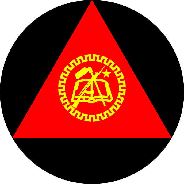 A Red Triangle With A Yellow Design On It