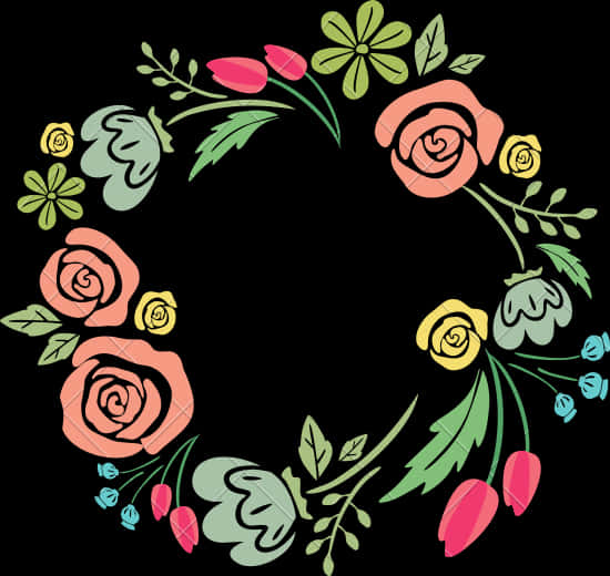 A Wreath Of Flowers On A Black Background