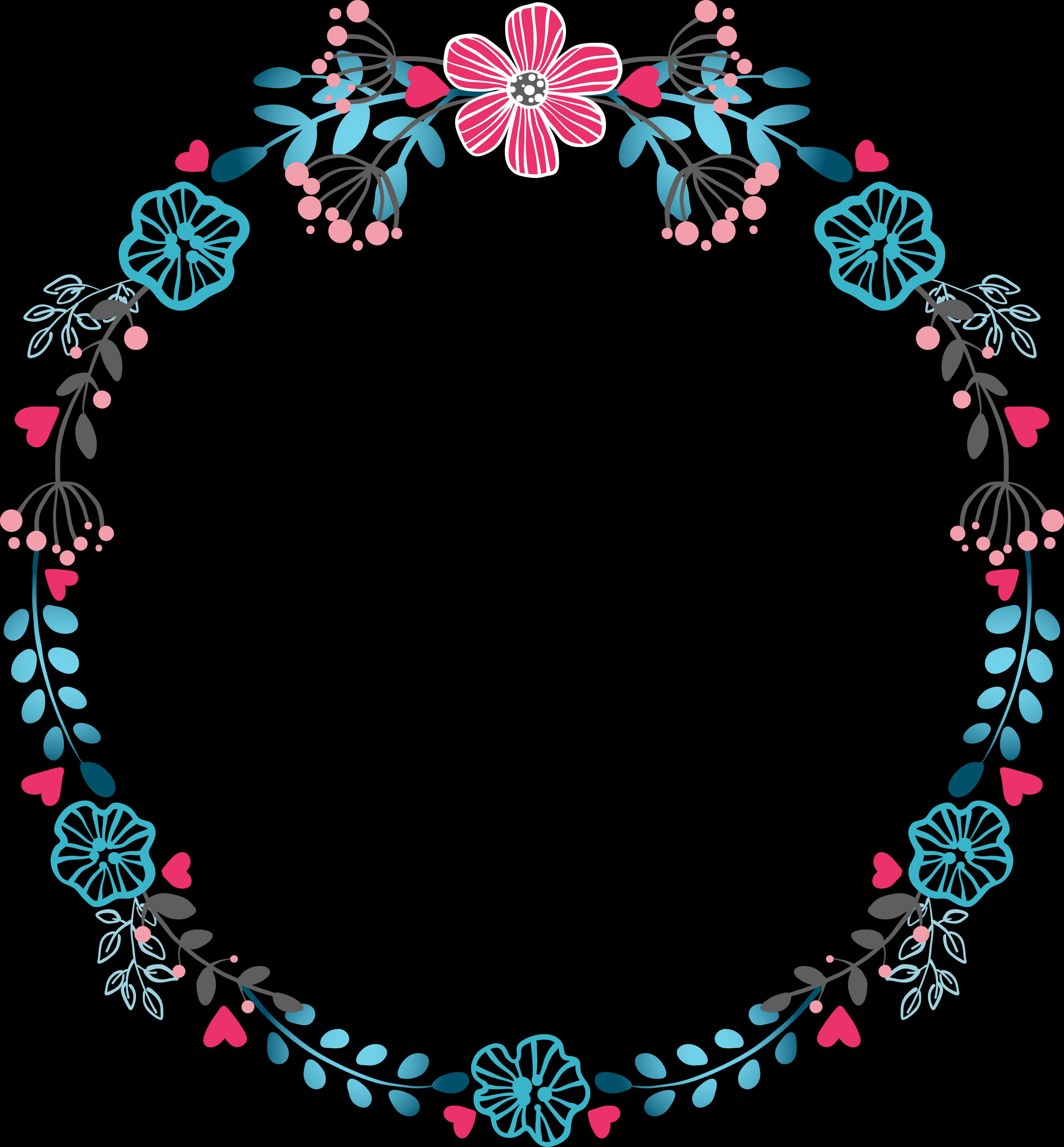 A Circular Floral Frame With Pink And Blue Flowers