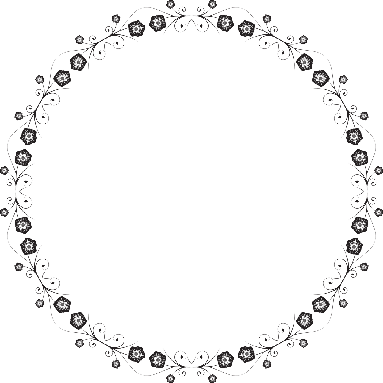 A Black Circle With Flowers