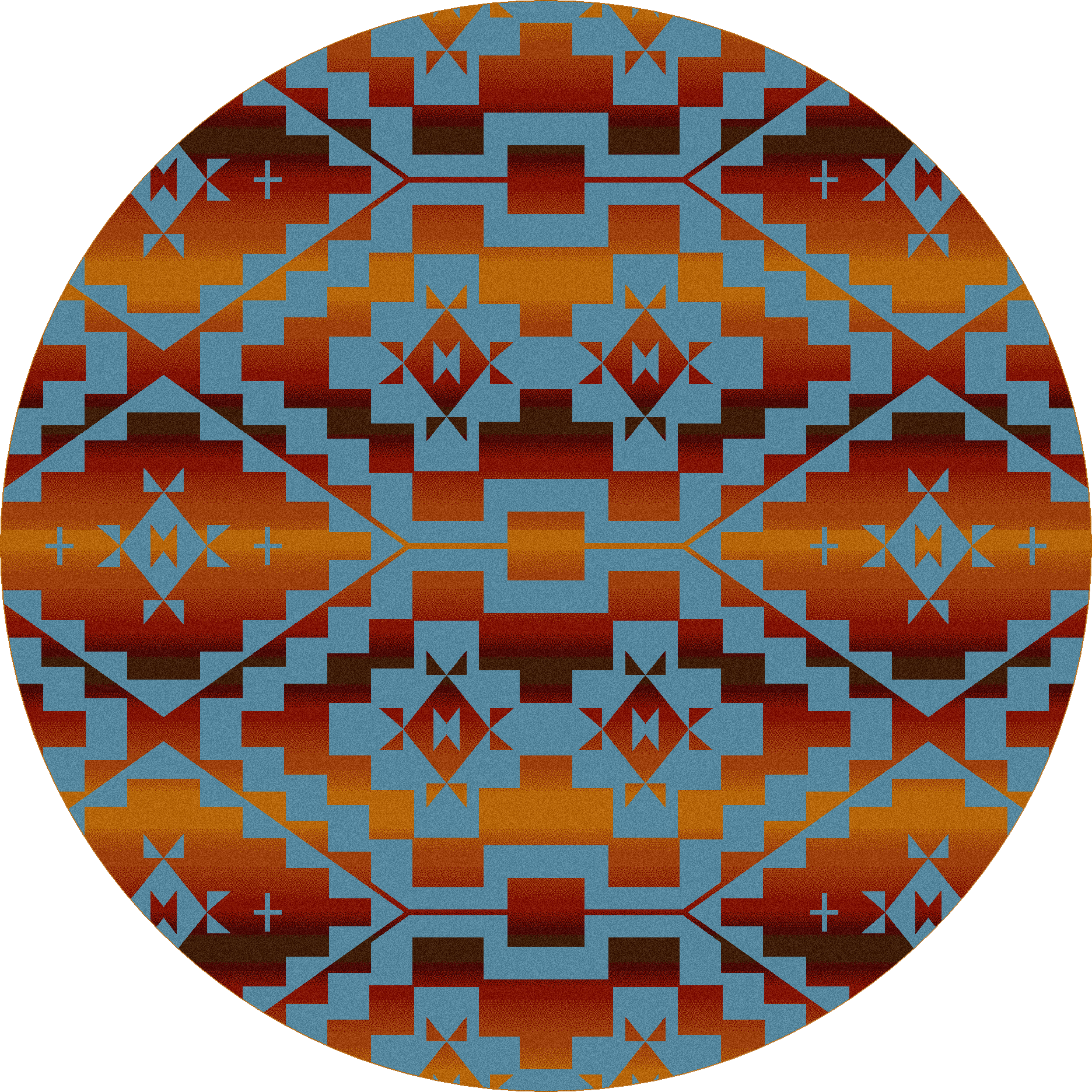A Circular Pattern With Blue And Orange And Brown Triangles