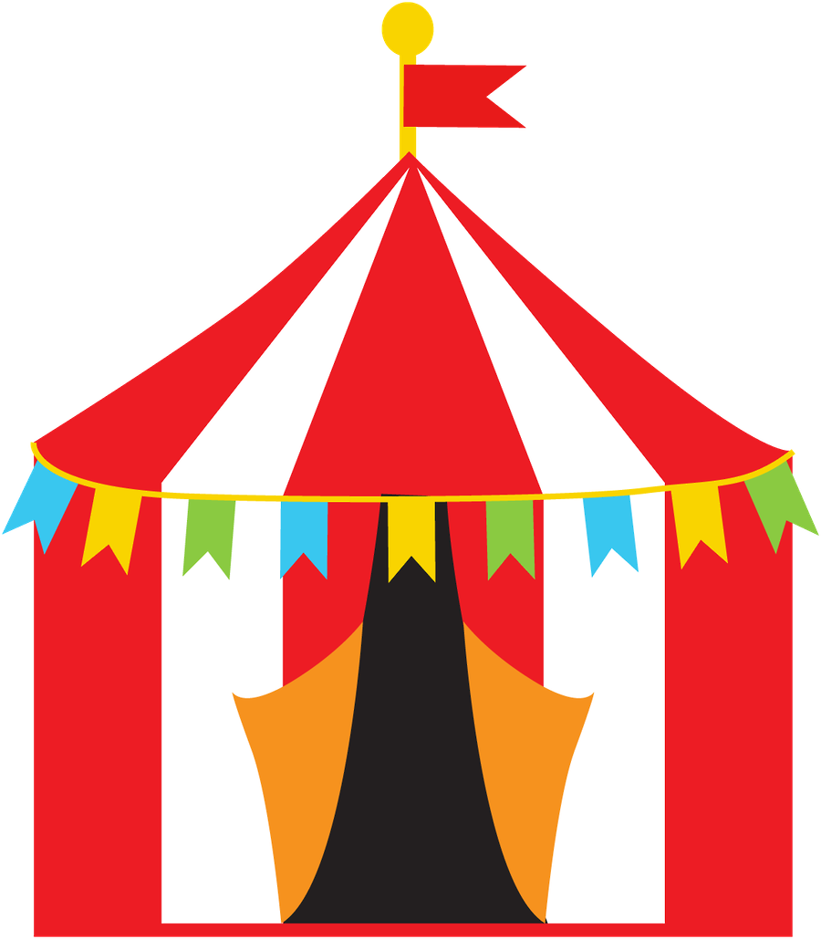 A Red And White Striped Tent With Flags