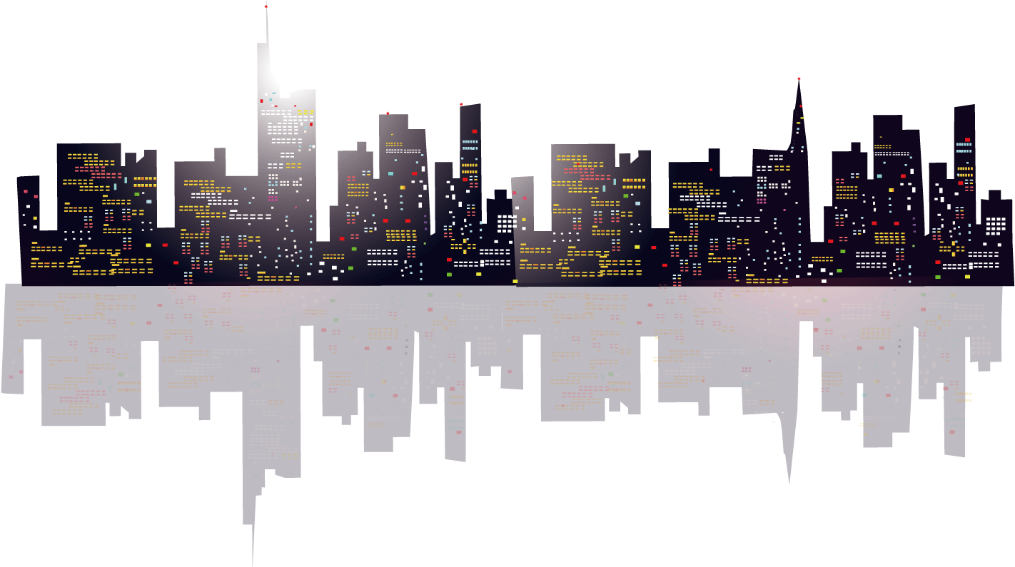 A City Skyline With Lights And Reflections