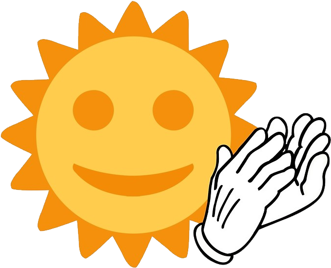 A Cartoon Sun With Hands In Front Of It