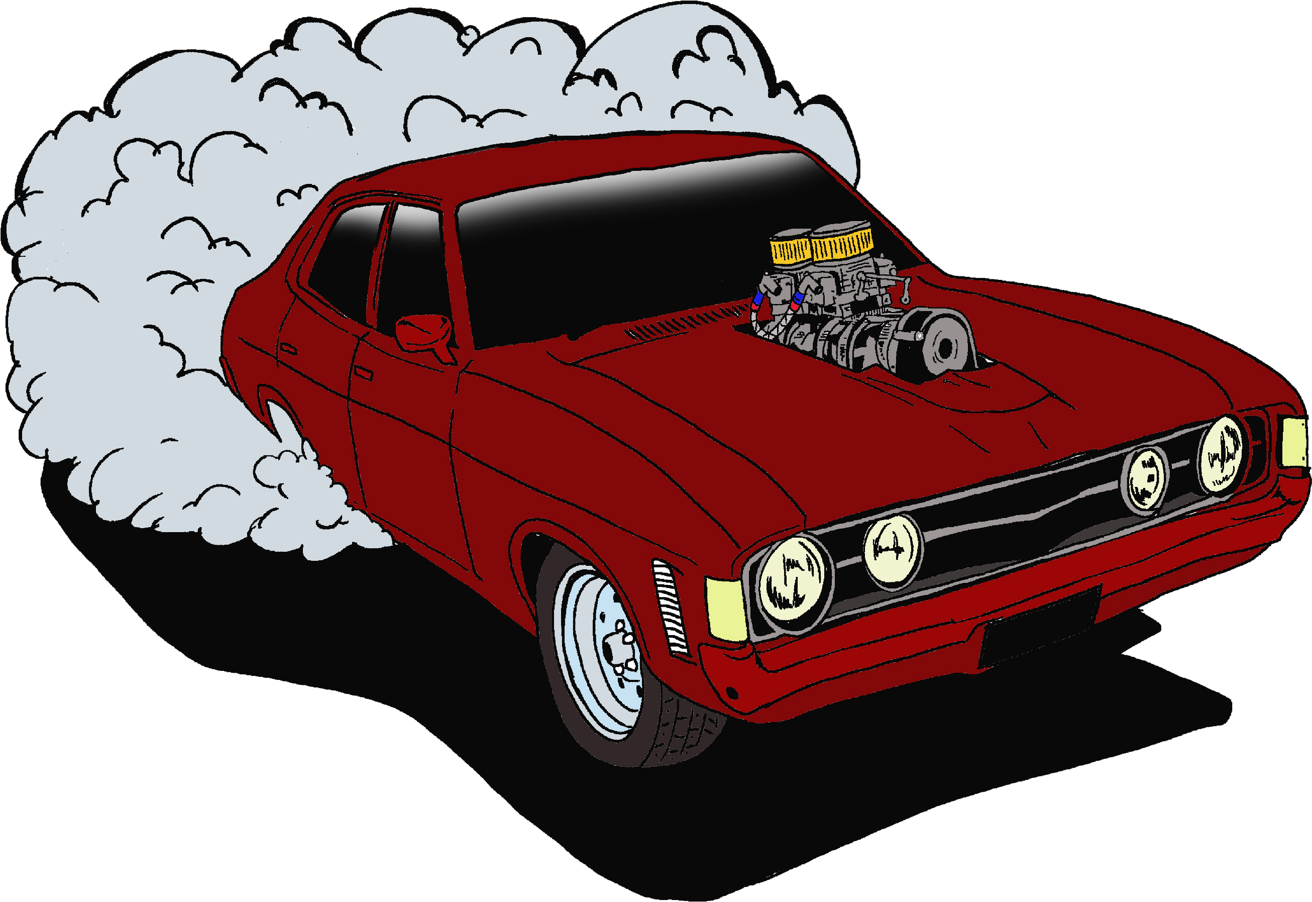 A Cartoon Of A Red Car With Smoke Coming Out Of It