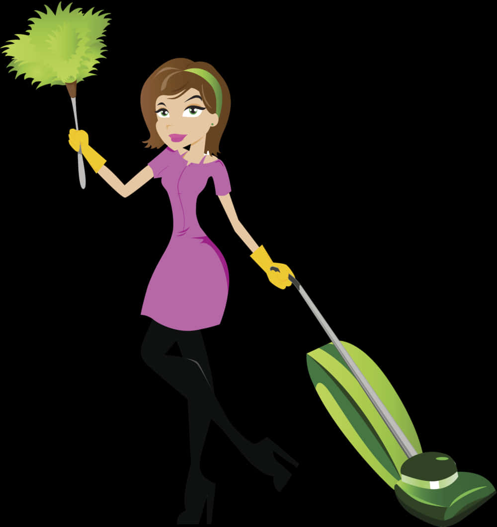 A Cartoon Of A Woman Holding A Duster
